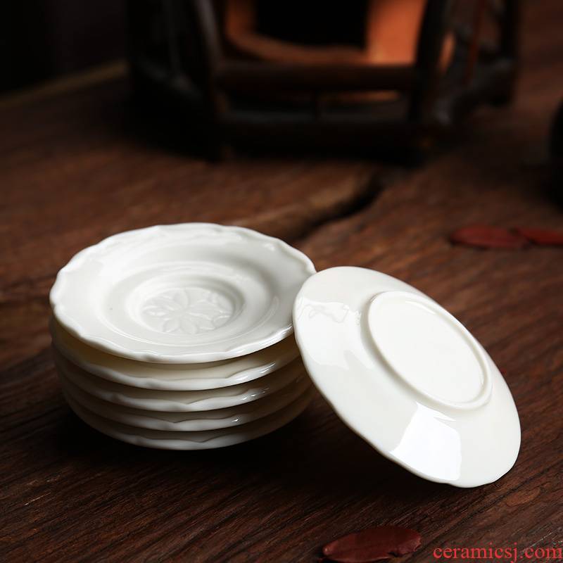 Ivory white jade porcelain carving a heat insulation cup mat at cup base saucer kung fu tea set spare parts