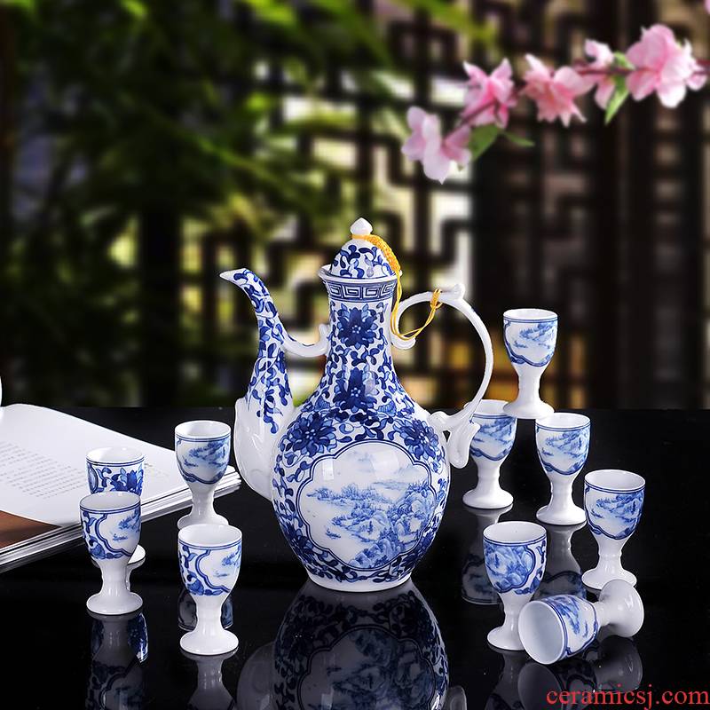 Full of blue and white porcelain peony wine suits for ceramic wine bottle wine goblet archaize liquor cup of wine