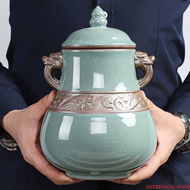 Xin arts predestination elder brother up with anaglyph caddy fixings open large pu 'er tea ceramics seal storage jar
