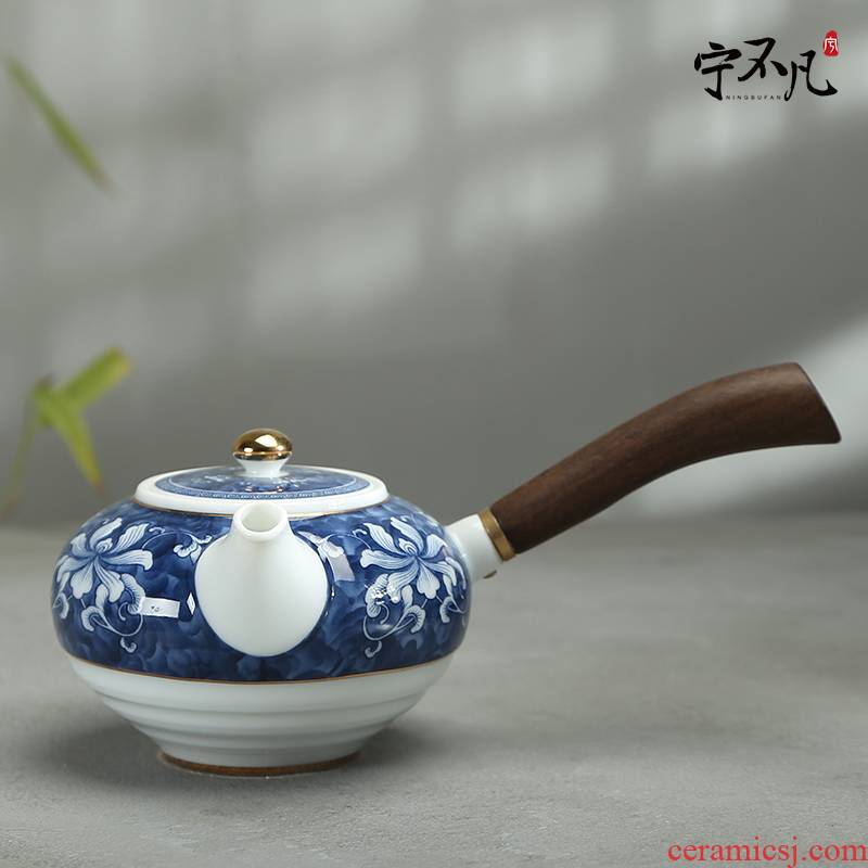Rather uncommon teapot ceramic teapot device side put the pot of tea (blue and white dehua white porcelain)