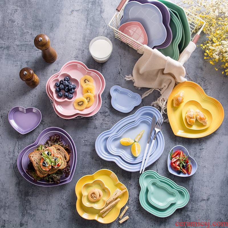 Creative household microwave oven ceramic suit dish dish soup plate tableware FanPan western food three - piece pasta dishes
