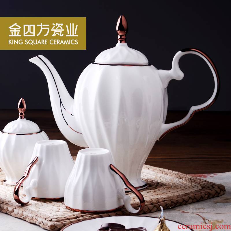 Ou Gold square head 15 ridge coffee tea ipads China coffee set suit English afternoon tea set ceramic pot