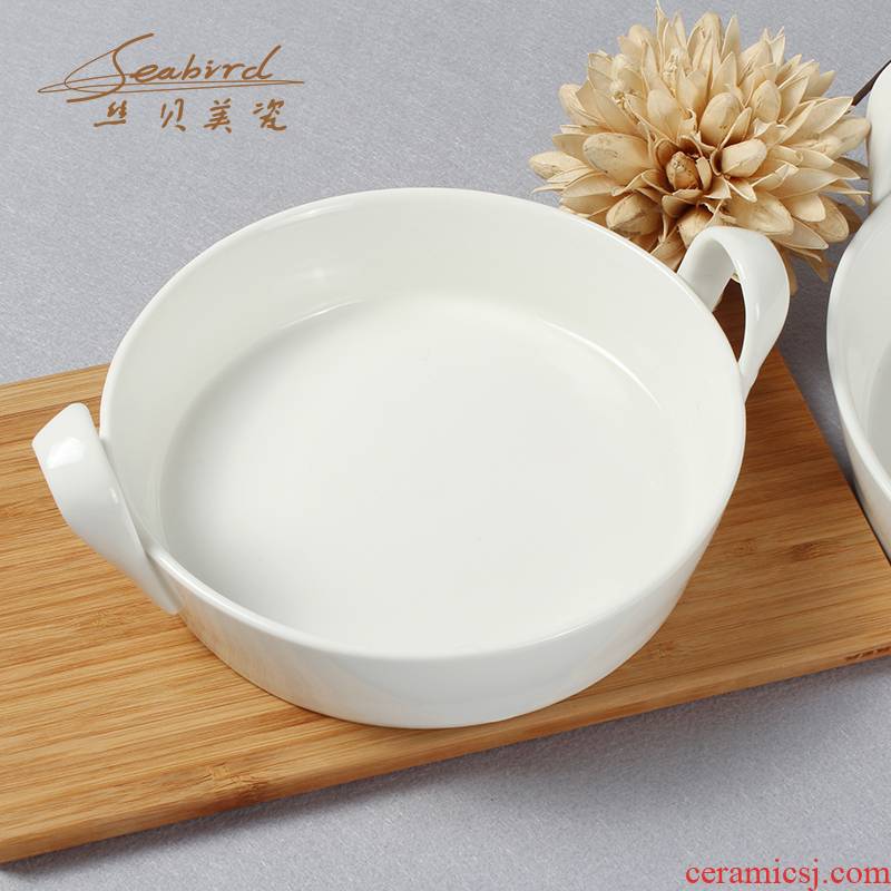 Western - style food tableware creative pure white ceramic plate round ears volume pizza pan cheese baked FanPan ears