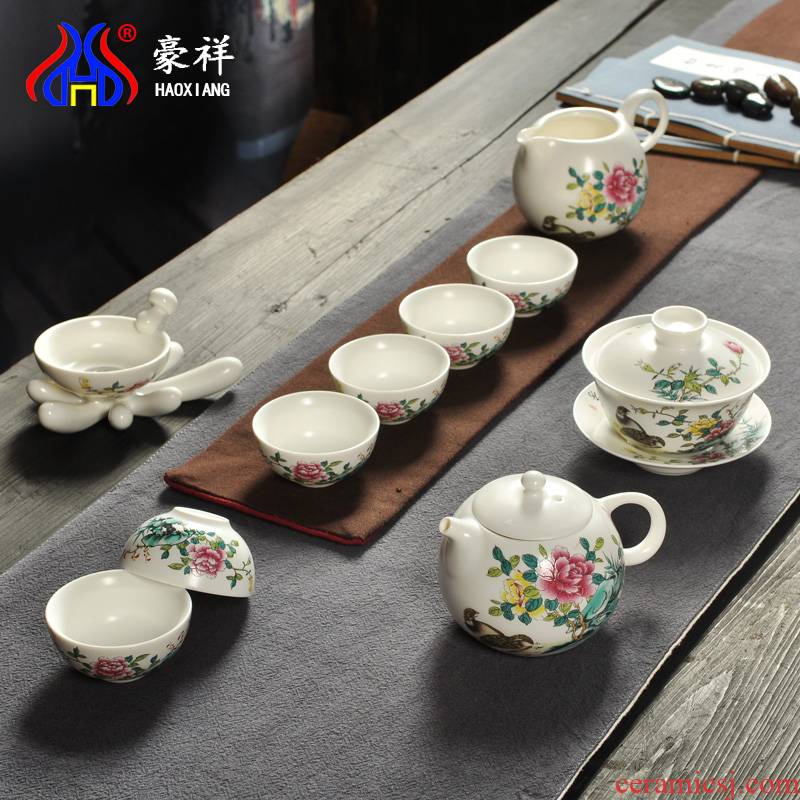 Hao auspicious tea set household up of a complete set of inferior smooth white porcelain ceramic kung fu tea set celadon ipads porcelain cup teapot