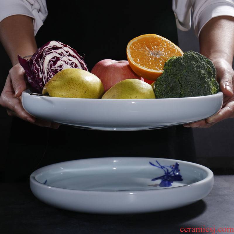Household soup bowl jingdezhen tableware bowl dish plate of creative move Japanese large the depth retro plates by hand