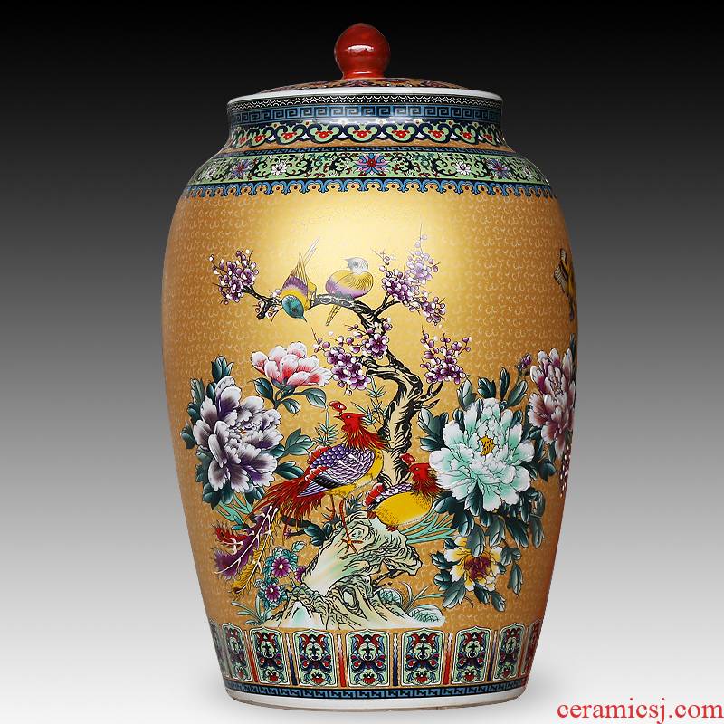 Jingdezhen ceramics large colored enamel seal pot sitting room place, household act the role ofing is tasted barrel candy storage tank