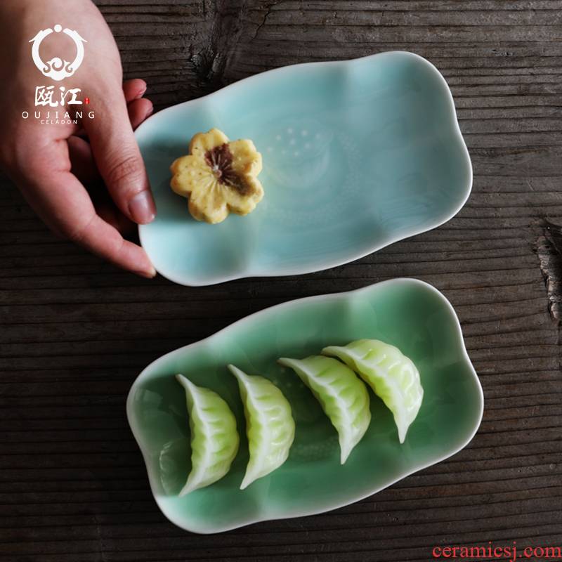 Oujiang longquan celadon dessert plate lotus home cold dish fruit plate disc creative ceramic hotel towel wipes