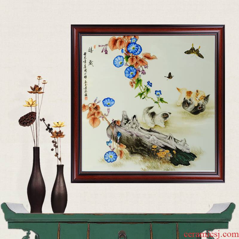 Jingdezhen ceramics masterpieces pastel painting murals play hand - made porcelain wooden partition, modern household crafts are sitting room