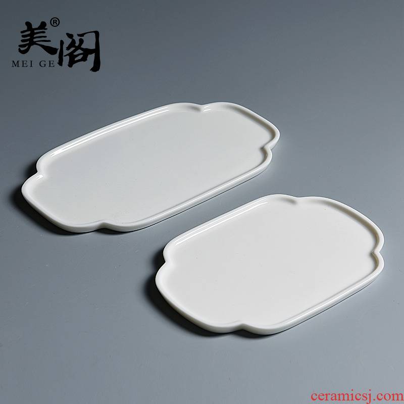 Beauty cabinet dehua built white jade porcelain dry tea tray household Japanese kung fu tea set contracted mini tea saucer dish