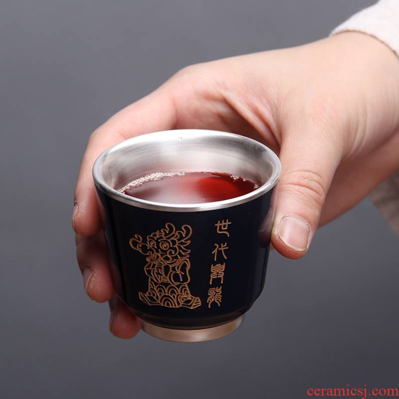 Ling Ming FengTang zodiac silver paint coppering. As ji blue glaze ceramic tea cup tea cups of tea bowl, master list