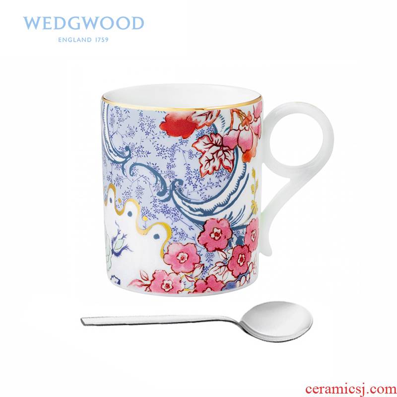 British Wedgwood Archive collection blue pink small ipads China mugs with German WMF coffee spoon
