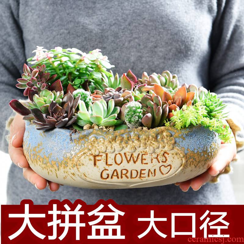 Large caliber platter fleshy flowerpot ceramic special offer a clearance coarse pottery fleshy plant Large flower pot in creative move
