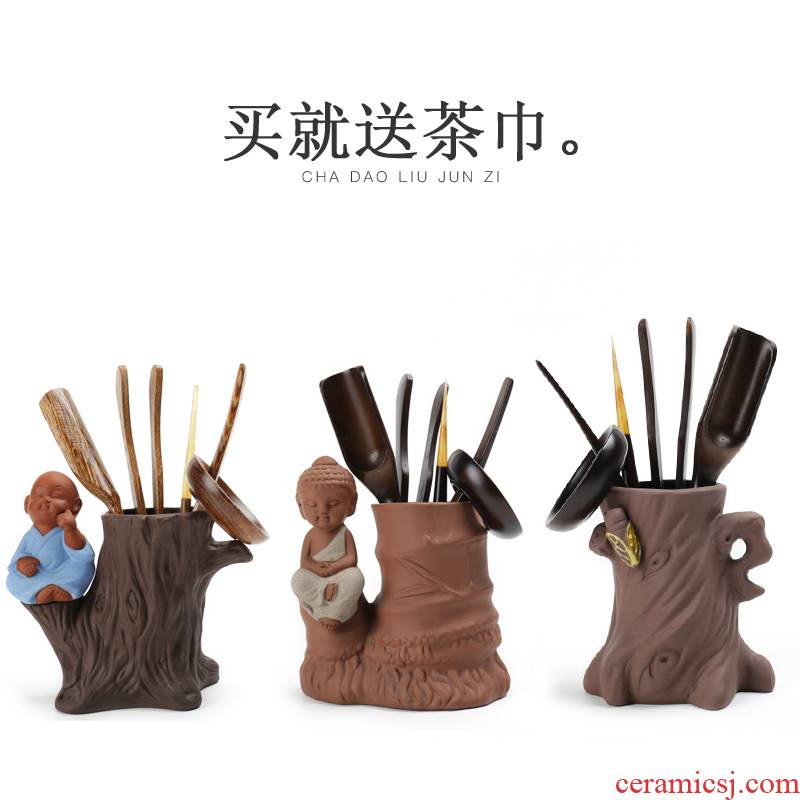 ZongTang kung fu tea accessories ceramic tea six gentleman teaspoons ChaGa ebony wings wood tea set
