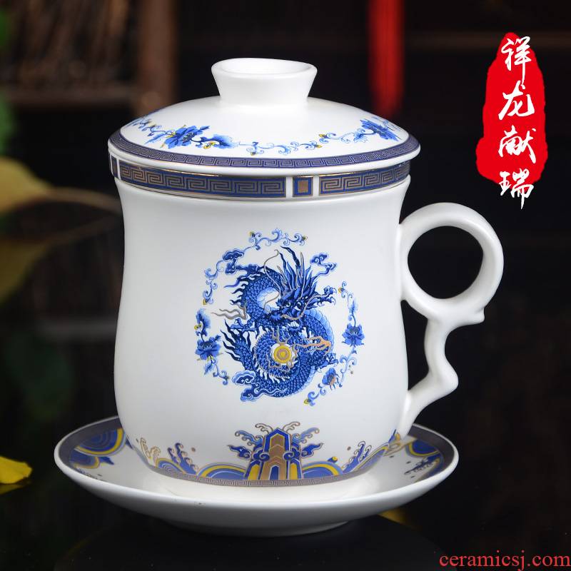 Xiang feng office four cups of jade porcelain cup with cover filter glass ceramic office tea tea cup