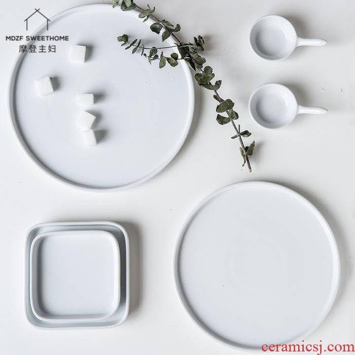 Modern home housewife creative pure white ceramic plate disc flat side plate of fruit bowl dessert plate plate
