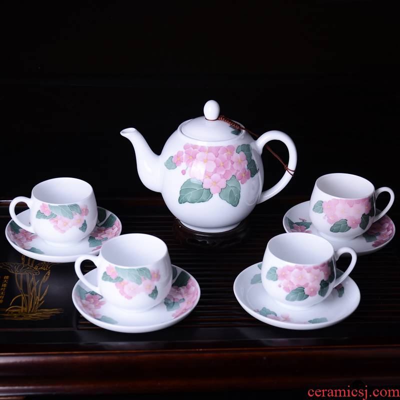 Gift porcelain under glaze color porcelain egg tea set hydrangea nine heads tea Gift box the tea sets the whole outfit