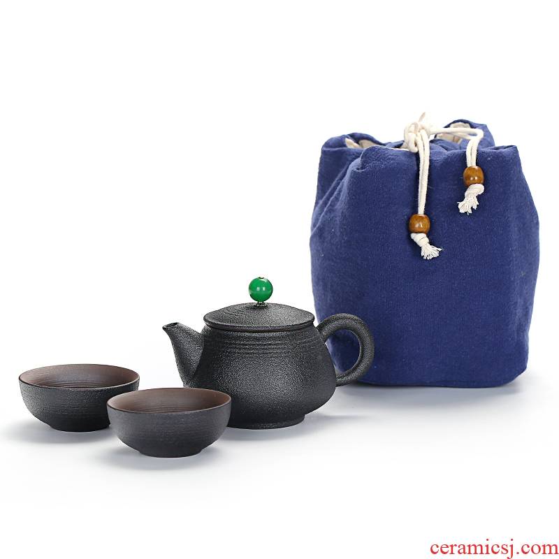 Old &, kung fu tea set a pot of two cups of black portable travel teapot teacup home office personal tea set