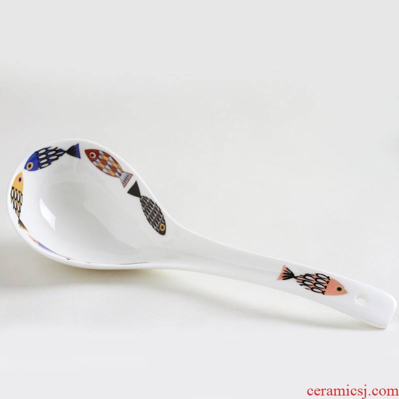 The Blue fish household ceramics tableware porridge big spoon, long - handled spoon, spoon, run Chinese Malaysia 's the spoon