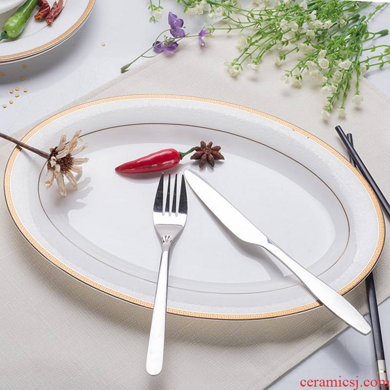 Tangshan 12 inch fish ipads China porcelain plate oval ceramic plate large steamed fish dishes microwave tableware
