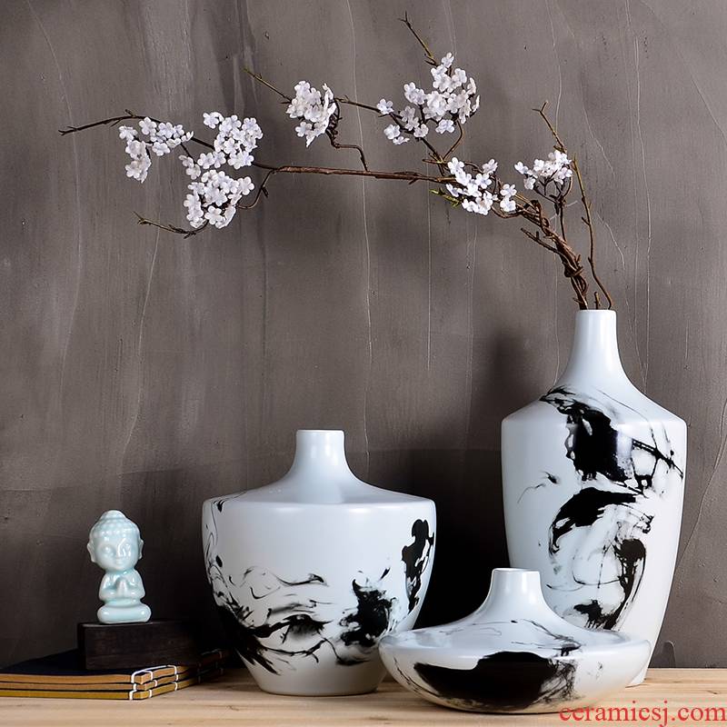 Z022 new Chinese style ceramic vase furnishing articles creative home sitting room simulation flower zen tea taking flowers, three - piece suit