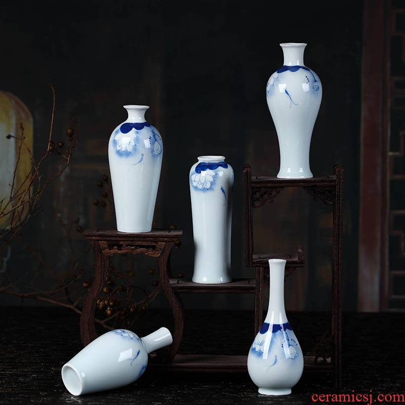 Jingdezhen ceramics mini checking blue glaze furnishing articles floret bottle flower familiar flower implement small ornament