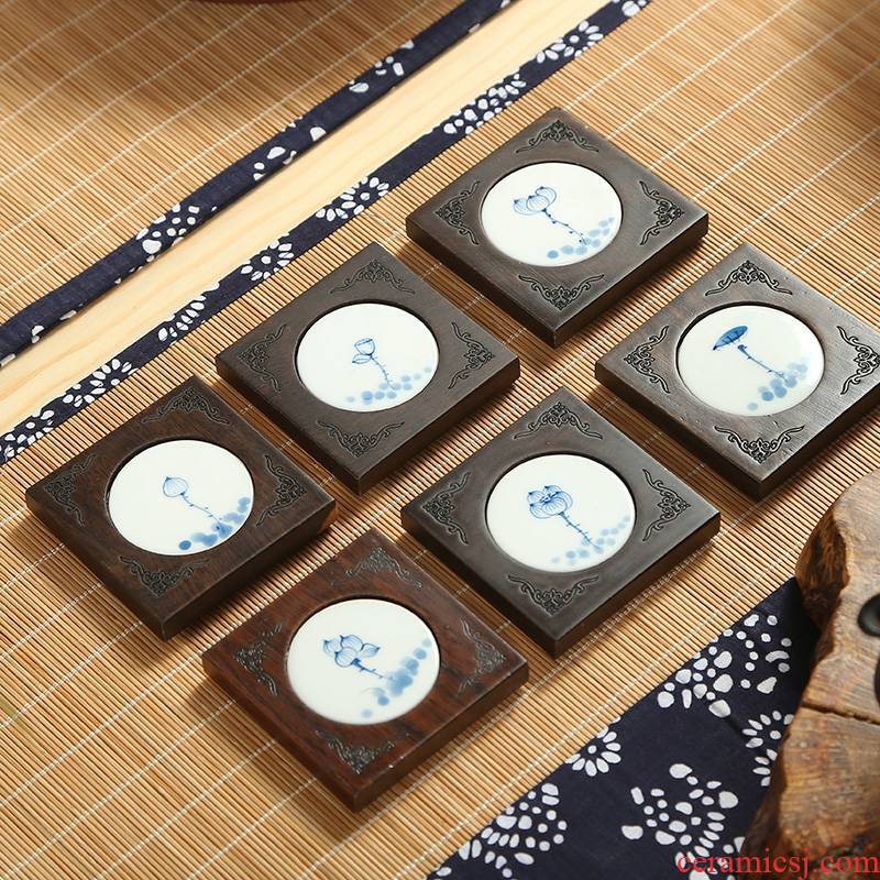 MaiTao kung fu tea tea tray parts small cup mat heat insulation cup mat ebony wood, ceramic tea saucer