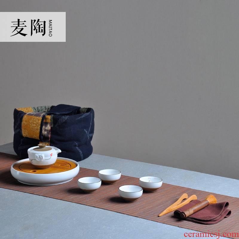 Travel MaiTao portable cotton and a pot of four cups of kung fu tea set to receive a bag bag teapot teacup tea tray tea sea