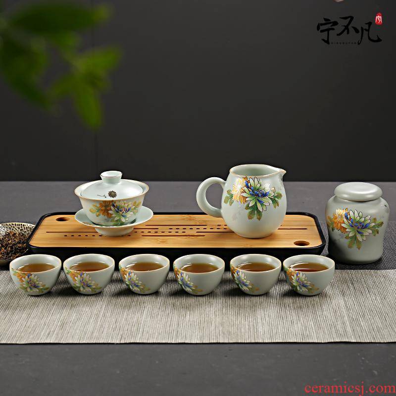 Ning uncommon your up lid bowl of kung fu tea set a complete set of stereo on creative ceramic tea set gift boxes