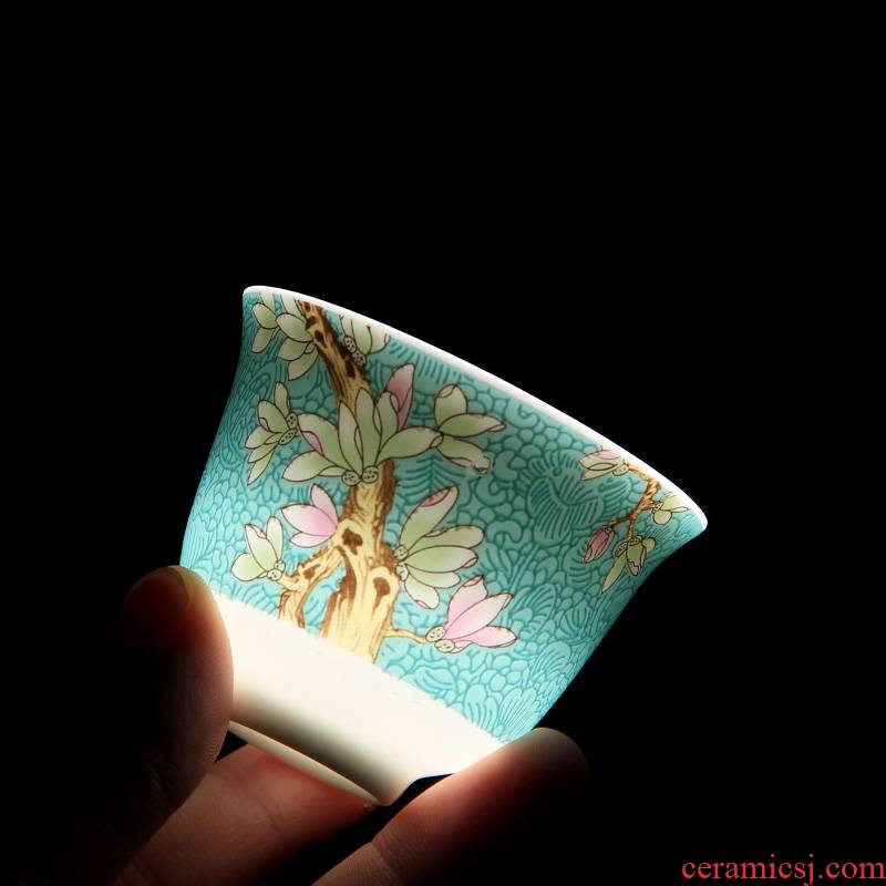 Mingyuan FengTang tea grilled ceramic thin foetus sample tea cup master cup gradient pastel flowers kung fu tea cup single cup M
