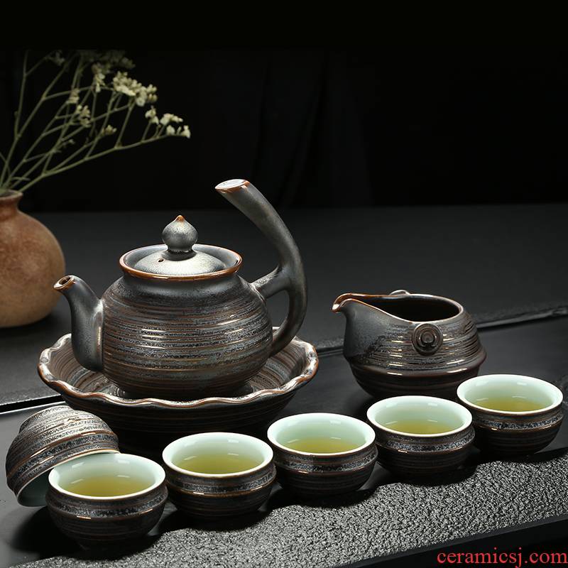Friend is ceramic tea set iron glaze of a complete set of kung fu tea set the teapot tea pot of gift boxes