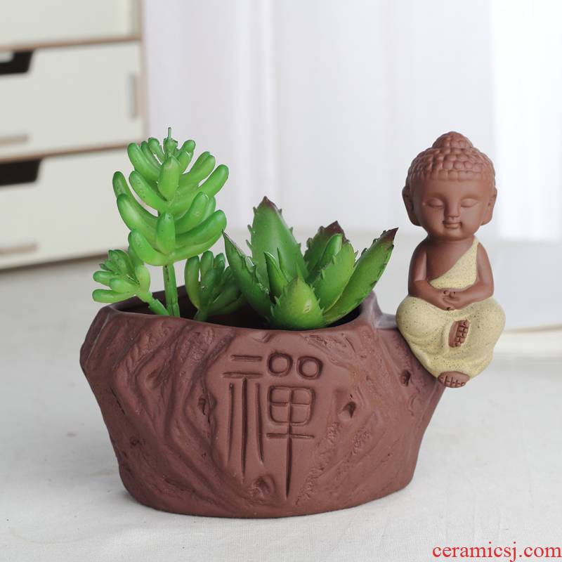 ZongTang fleshy flowerpot ceramic meaty plant pot flower implement creative tea pet furnishing articles violet arenaceous the young monk