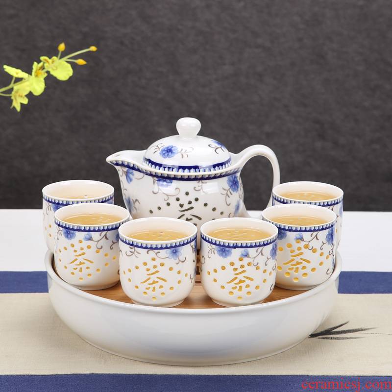 Ceramic tea set kung fu tea set the whole household jingdezhen porcelain teapot teacup tea tray