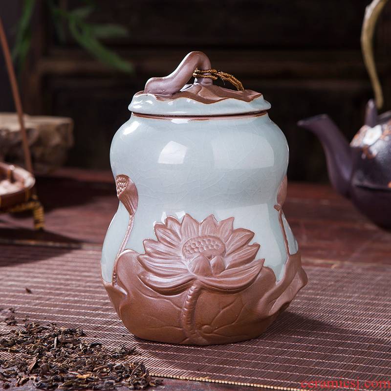 Pu 'er tea canister ceramics your up sealing tank storage jar large ice cracked POTS restoring ancient ways embossed lotus tea sets