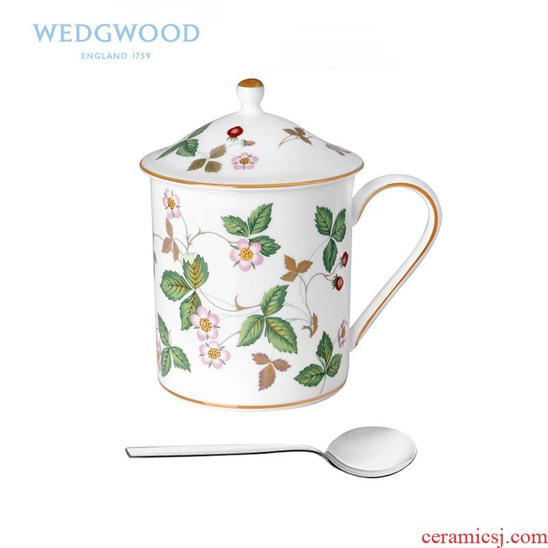 Wedgwood Wild Strawberry Wild strawberries with cover large cups + WMF teaspoons English ipads China cups
