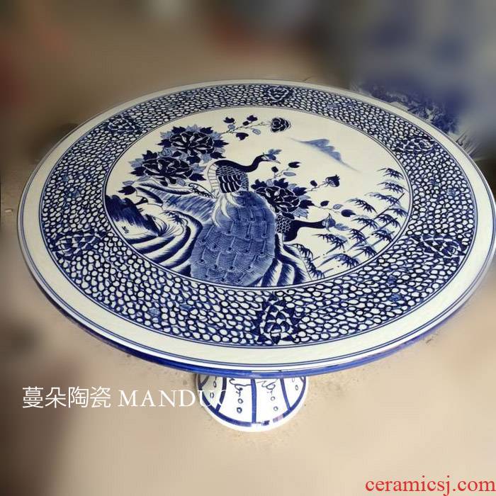 Jingdezhen blue and white peacock hand - made ceramic porcelain table set, villa and courtyard is suing balcony table
