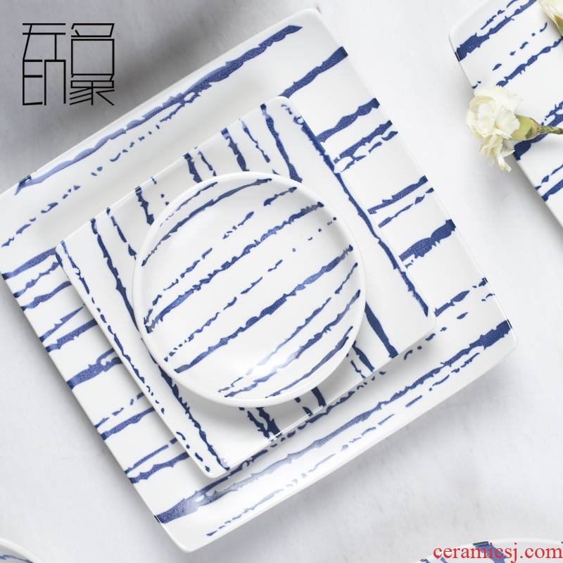 The Original household food dish plate creative square plate of fresh food tray was Korean soup plate hotel tableware of pottery and porcelain plates