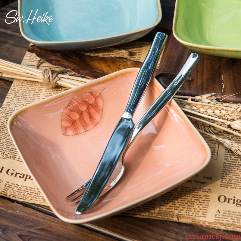 Ins color hand - made Japanese European household ceramic dish food dish square deep dish dish dish plate