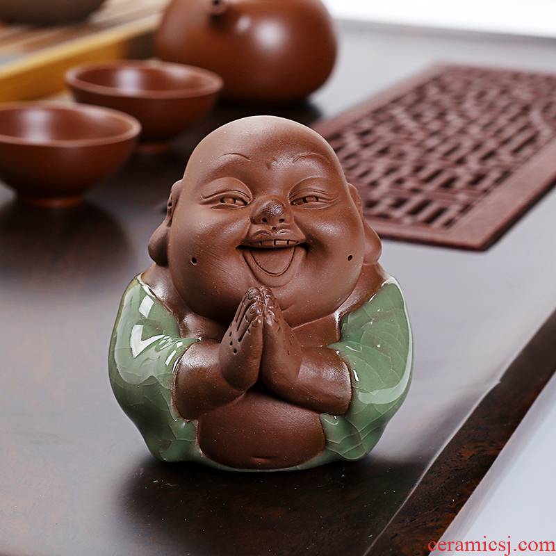 Old elder brother up at the grid purple sand tea pet "le Buddha furnishing articles joy of Buddha tea fun playing household act the role ofing is tasted tea accessories
