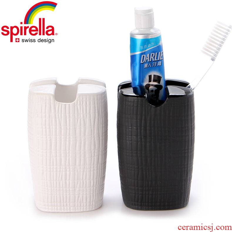 SPIRELLA/silk pury creative contracted linen cloth grain series ceramic toothbrush rack toothpaste tooth brush holder, mouthwash