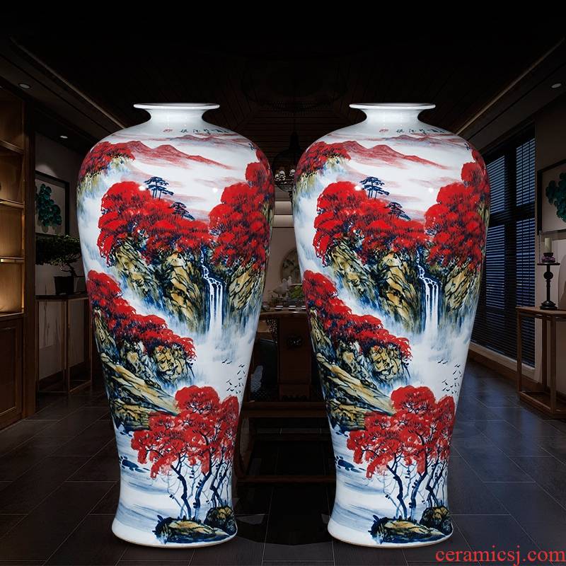 Jingdezhen ceramics vase of large furnishing articles home sitting room adornment of Chinese style red hand draw pastel landscape