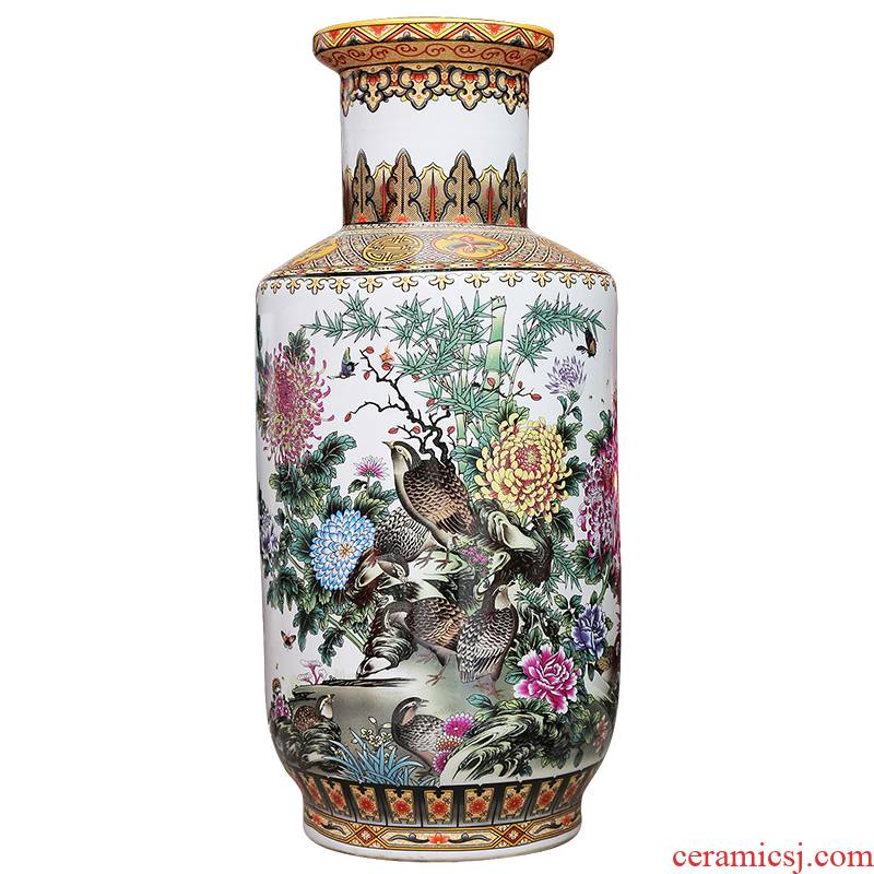 Jingdezhen ceramics powder enamel vase modern home sitting room adornment handicraft to live and work in peace and contentment landing place