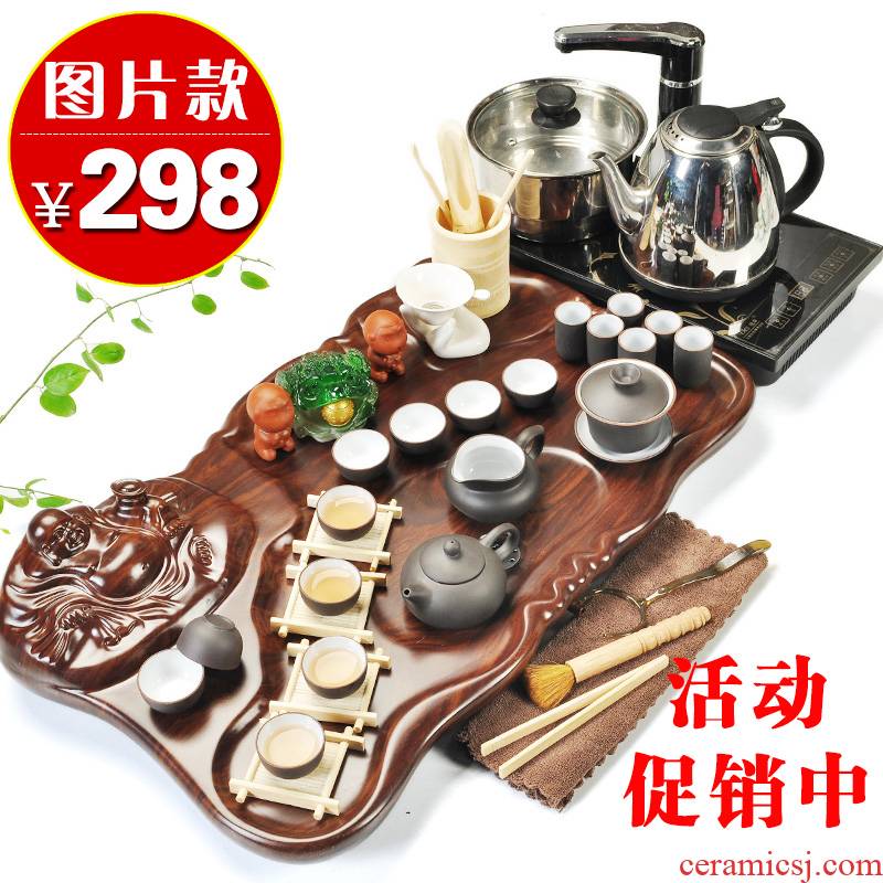 Beauty cabinet kung fu purple sand tea set home tea tray of a complete set of four unity induction cooker ceramic cups of tea is the tea taking