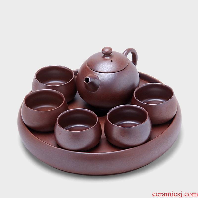 Mingyuan FengTang full manual imitation wood of a complete set of kung fu tea set ceramic coarse pottery tea tray was xi shi pot teapot restoring ancient ways