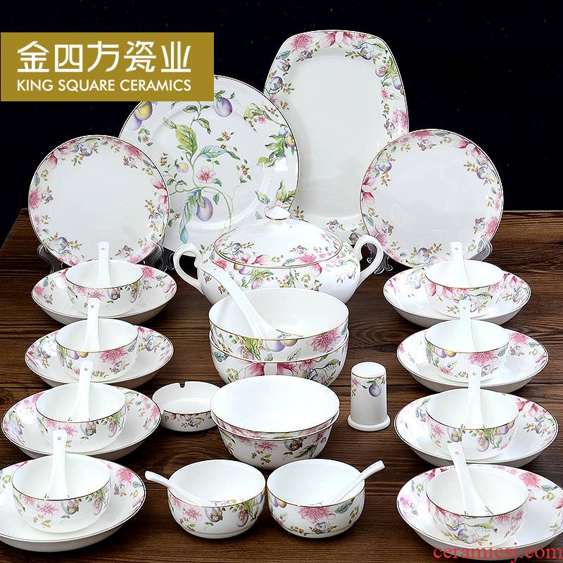 Gold sifang color fruit tangshan 40 ipads porcelain tableware suit European household bowls plates suit ceramic products