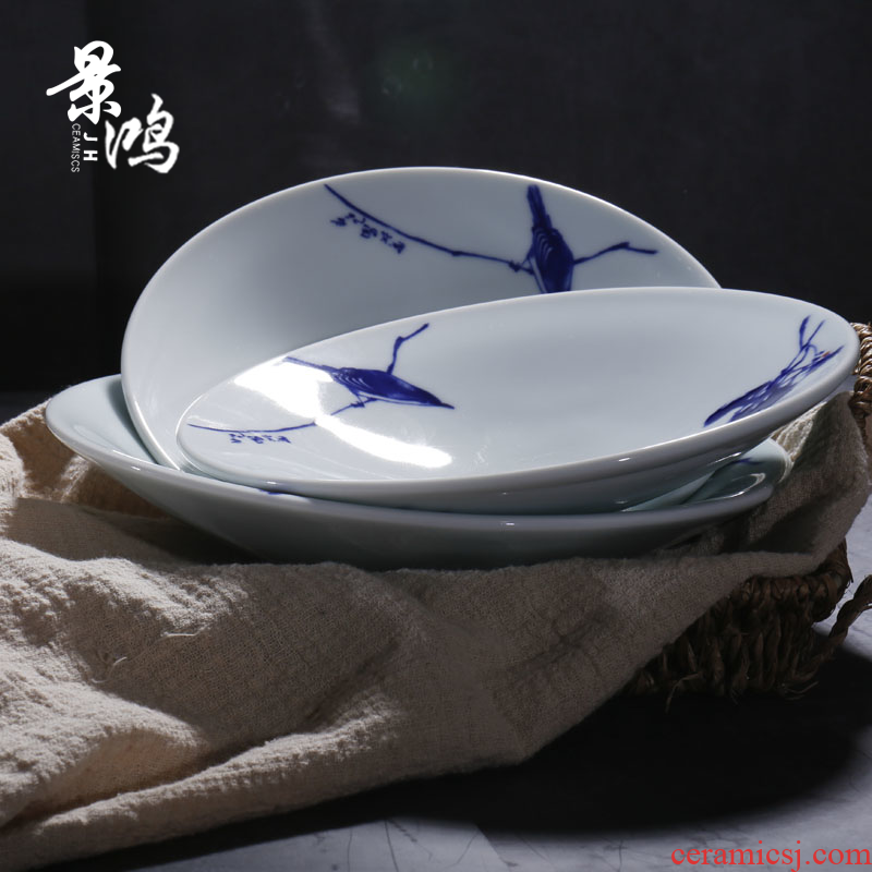 Jingdezhen porcelain bowls retro manual bucket dish dish and domestic large round Japanese fine ceramic glaze color plates