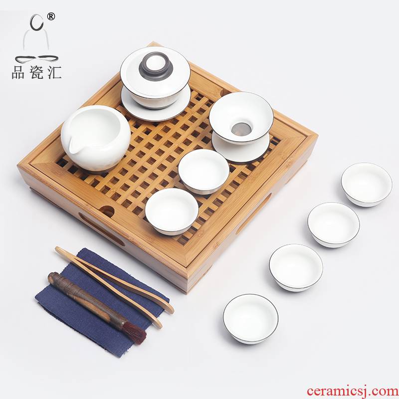 The Product porcelain hui xuan wen zen tea set square bamboo tea tray was kung fu tea set of a complete set of ceramics