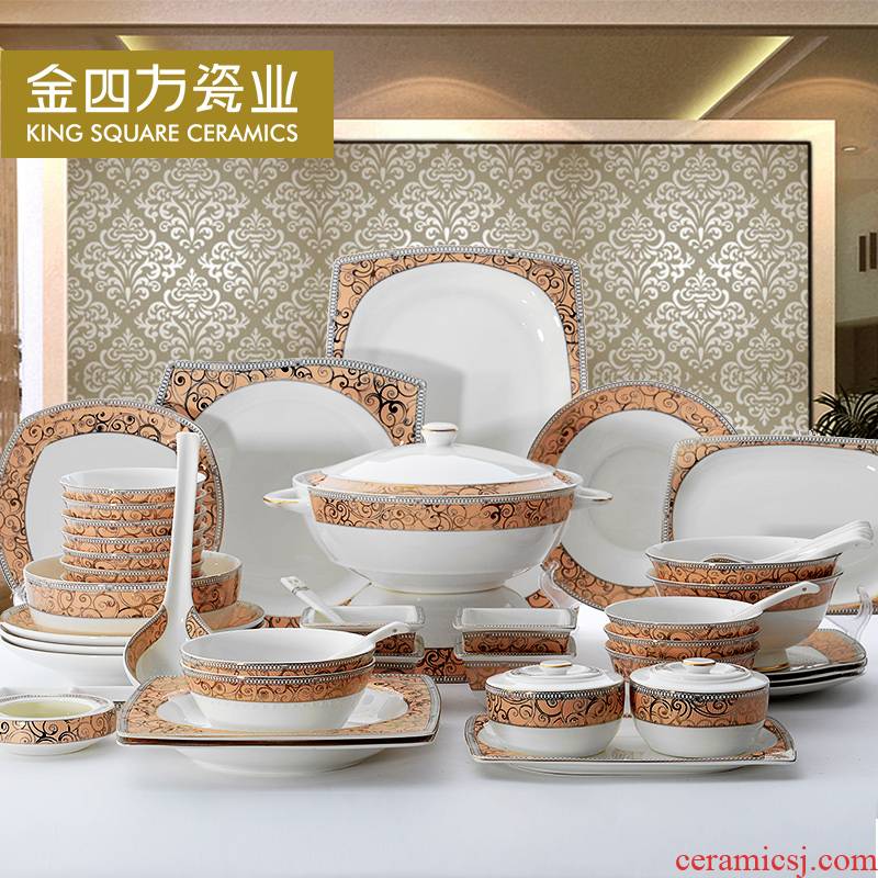 52 gold square jinfenshijia will head to up phnom penh ipads porcelain tableware suit to use suit creative ceramic dishes dishes suit
