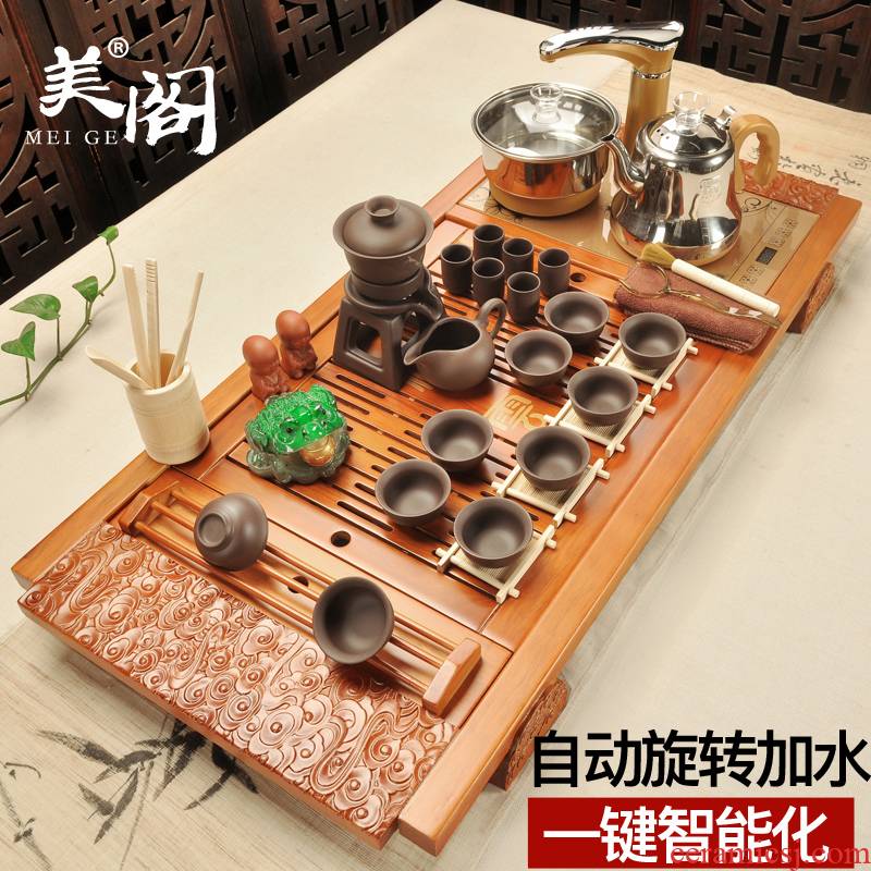 Beauty cabinet home tea set automatic four unity of a complete set of electric magnetic solid wood furnace kung fu tea tray sets purple sand tea taking