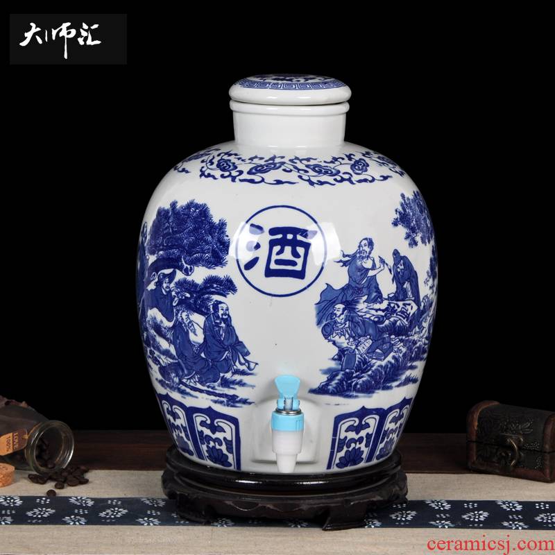 Jingdezhen ceramic jars 20 jins seal it storage tank terms bottle wine wine jar jar with the tap
