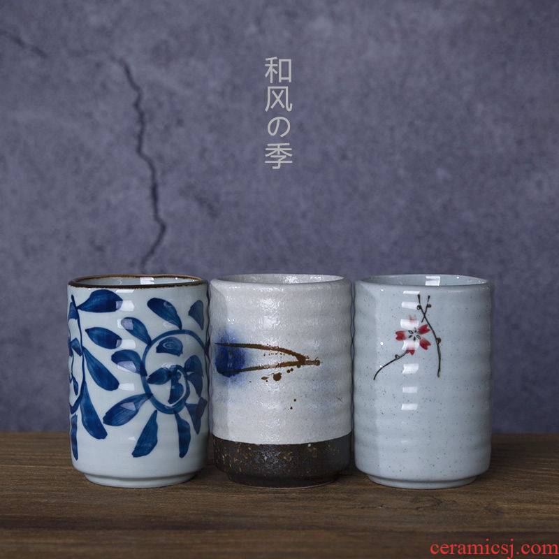 And the four seasons under the glaze color Japanese ceramic thread glass hand - made teacup straight koubei supporting domestic cup
